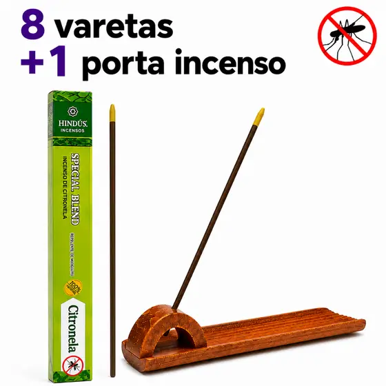 Incenso Natural Citronela Repelente Special Blend 1 Caixa Com 8 Varetas e 1 Porta Incenso Régua de Madeira