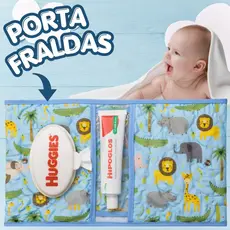 Necessaire Porta Fraldas Lenço Umedecido Bebê Estampa Selva Azul Premium Bolsa Menino Portátil