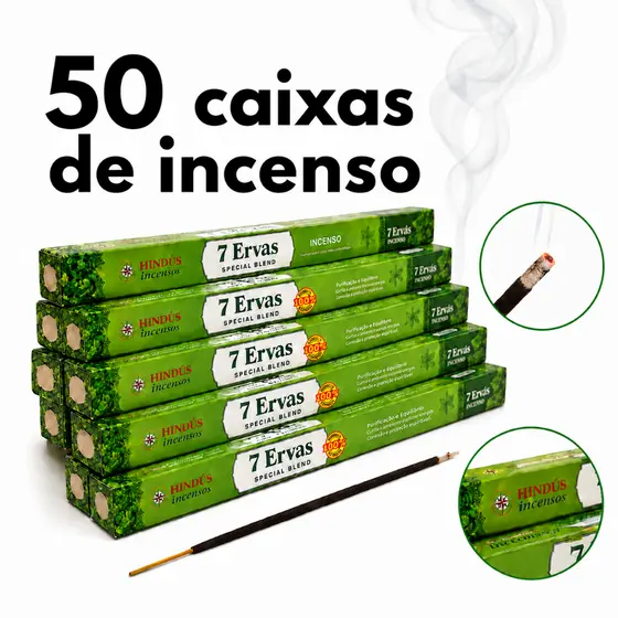 Incenso Natural 7 Ervas Special Blend 50 Caixas 400 Varetas Relaxamento Meditação Premium
