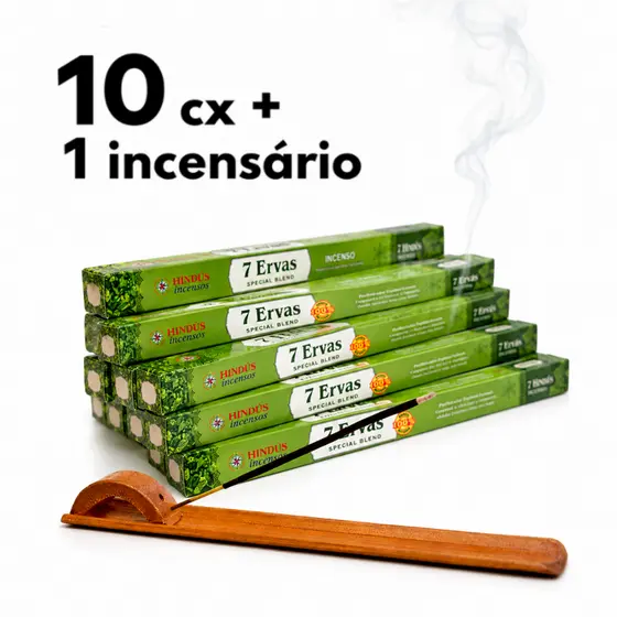 Incenso Natural 7 Ervas Special Blend 10 Caixas 80 Varetas e Porta Incenso Régua de Madeira