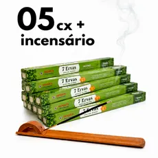 Incenso Natural 7 Ervas Special Blend 5 Caixas 40 Varetas e Porta Incenso Régua de Madeira