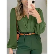 BLUSA BLUSINHA CAMISA FEMININA manga longa gola v transpossada tecido Duna Bufante