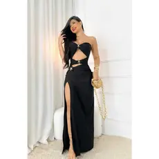 Vestido Longo Sexi com Recortes e Fenda Alta estrela do mar