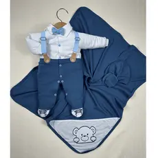 Kit Saída Maternidade Menino Social Suspensório Azul Petróleo