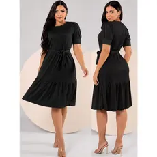Vestido Feminino Moda Evangelica Com Babado  Rodado Manga