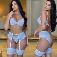 Conjunto De Langerri Sensual Feminino Cinta Liga Completo