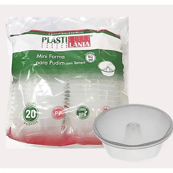 Mini Forma de Pudim 80ml com Tampa c/20 Plastilania