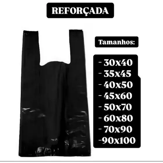 Sacolas Plásticas Alça Camiseta PRETA 1kg (ler descrição)