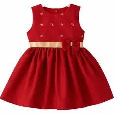 Vestido Infantil com Bordado Laço Dourado Vestidinho Retrô Luxo E Elegante Para Festas Natal Eventos Especiais