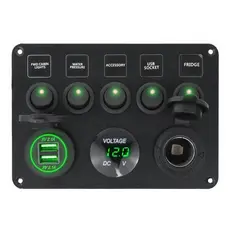 Painel Elétrico 5 Chaves 2 Usb Com Voltímetro Lancha Barco