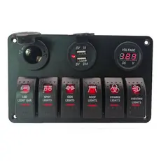 Painel Elétrico 6 Chaves Usb  Voltímetro Lancha Vermelho