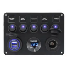 Painel Elétrico 5 Chaves 2 Usb Com Voltímetro Lancha Barco