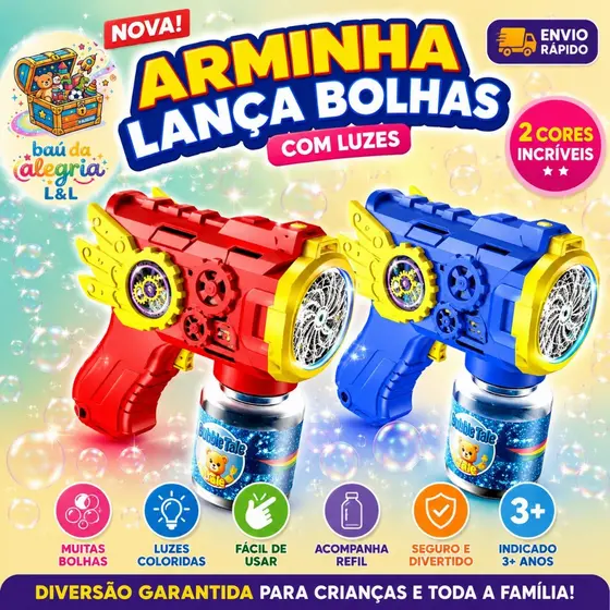 Pistola Lança Bolhas de Sabão Infantil Automática com LED Colorido Brinquedo Divertido