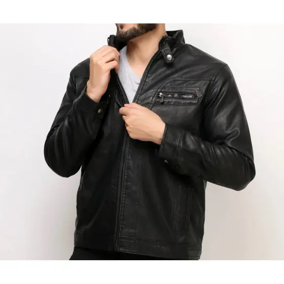 Jaqueta de Couro Masculina Clássica Resistente Elegante Slim Fit