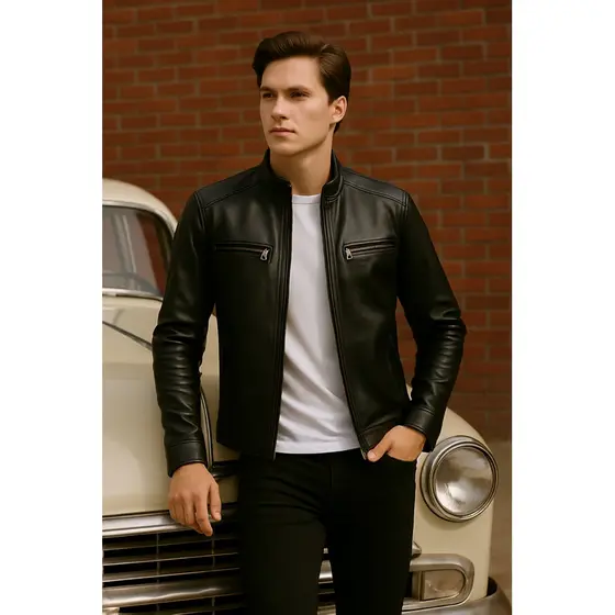 Casaco Slim Jaqueta Slim Fit Masculino de Couro Elegante Moderno Atemporal