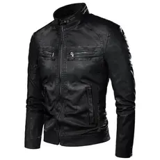 Jaqueta De Couro Masculina Slim Fit Impermeavel Liquidaçao Luxo Casaco