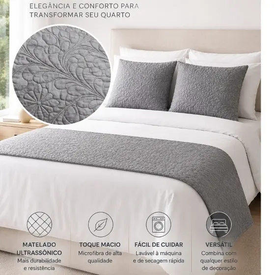 Kit Peseira + Capa de Almofada Cama Posta Luxo Hotel Solteiro/Casal/Queen/King Matelada Ultrassônico