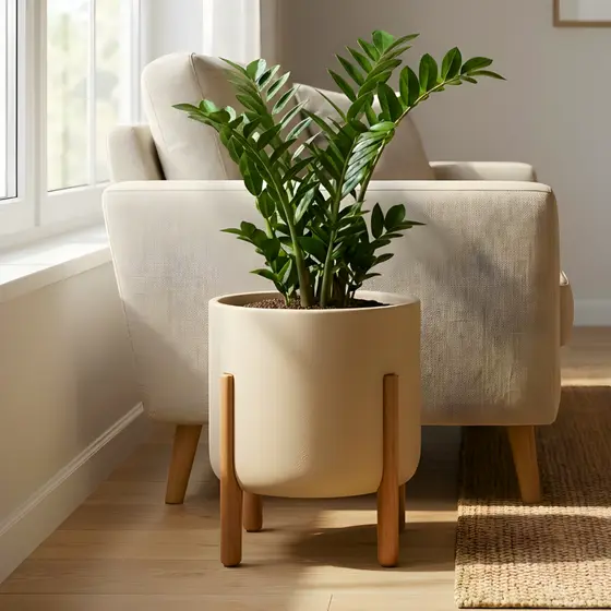 Vaso Para Plantas Polietileno Com Suporte De Madeira Decoração Sala 30x26