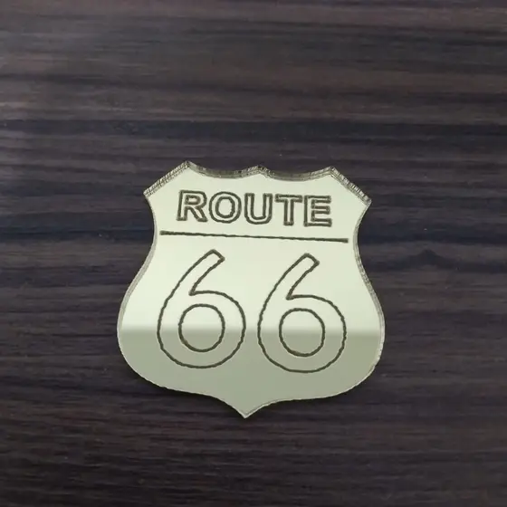 Apliques Placa Rota 66 Carros Acrílico Dourado