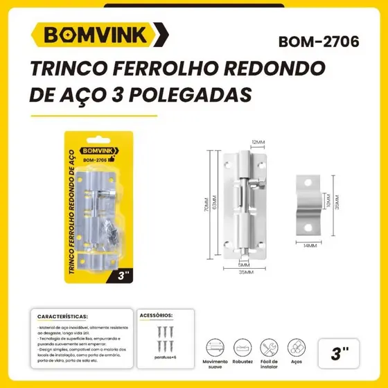 Trinco Ferrolho Redondo de Aço 3" e 4" Segurança e Praticidade
