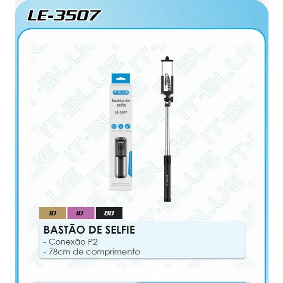 Kenux Bastão Pau de Selfie Monopod Suporte Foto Portátil Lelong 270º 78cm Resistente P2 LE-3507