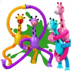 KIT PopTube tubo Esticado com Led Girafa /Robo /Macaco /Labubu com Ventosa Infantil Sensorial