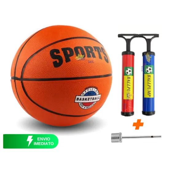 KiT Bola Basquete Tamanho Oficial + Bomba Inflar Bico Ar Para Encher Bola Basketball Quadra