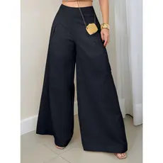 EMILI Calça Pantalona Feminina Linho / Zíper Na Lateral/ Sem Passante/ Forro Short-93143