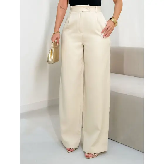 EMILI Calça Alfaiataria Pantalona Feminino Detalhe Em Fecho italiano Cruzado- S851