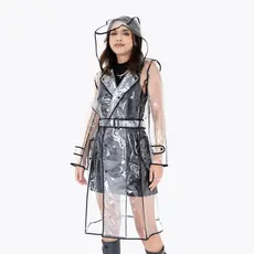Capa de Chuva Feminina Longa Cinto Capuz  PVC CK003 Kesttou