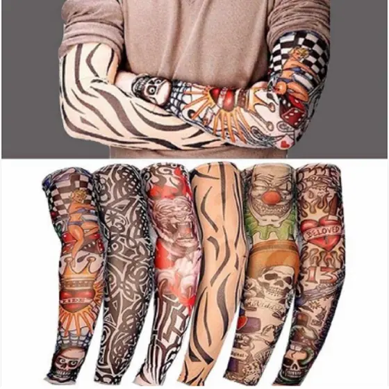 4 Manguitos Protetor de Braço Tatuagem Fake Falsa de Tecido Top Tattoo Arm
