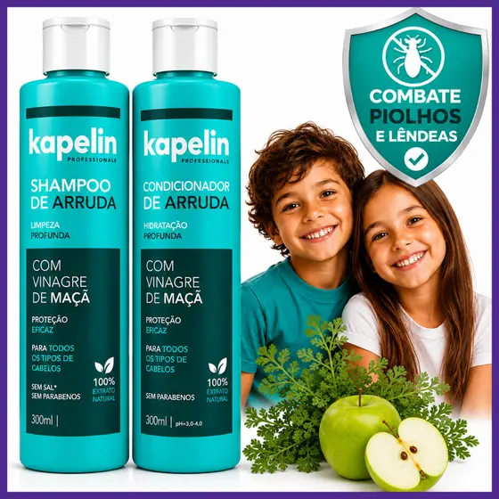 Kit Shampoo + Condicionador De Arruda Mata Piolho E Lêndeas Limpeza e Proteção Sem Sal 300ml