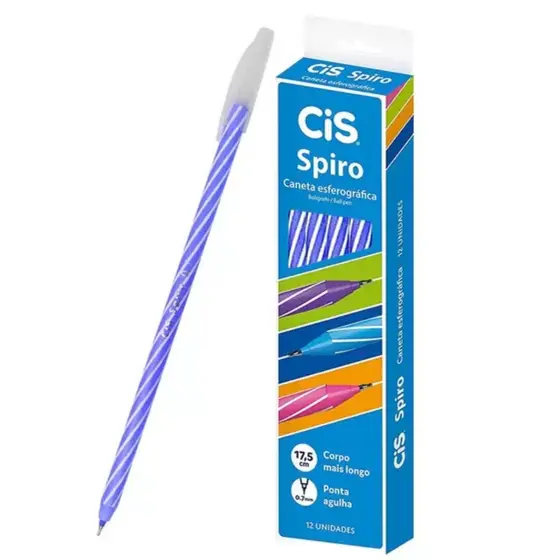 Kit 12 Caneta Azul Ponta Fina Esferográfica Spiro Cis 0.7mm