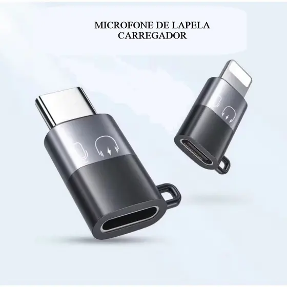 Adaptador USB-C para iPhone | Conversor Tipo-C para Lightning Reversível Microfone De Lapela