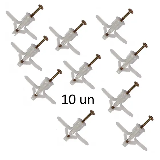 KIT 10 BUCHA(S) NYLON FROG PARA DRYWALL C/ PARAFUSO CABEÇA CHATA 6MM