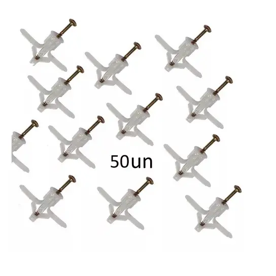 Kit 50 Bucha(s) Nylon Para Drywall C/ Parafuso 6mm x 50mm Cabeça chata