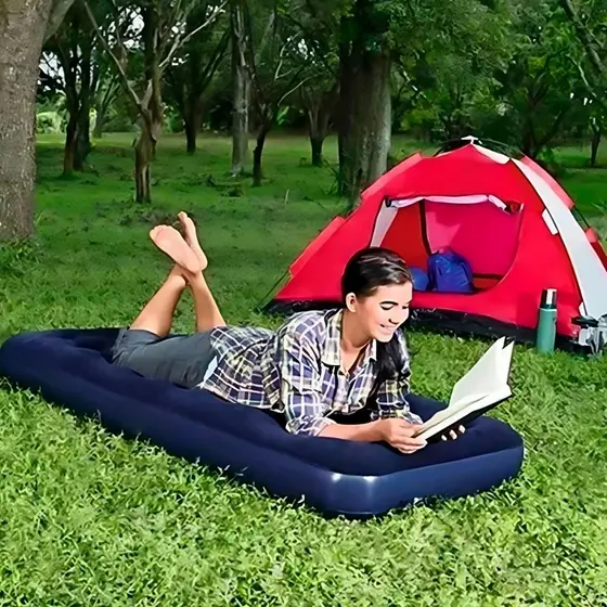 Colchão Inflável Solteiro Multiuso Viagem Camping Verão Acampamento Cama Macio Confortável PVC