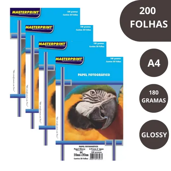 Folhas de Papel Fotográfico 180g Glossy Brilho A4 à Prova D'água Resistente MASTERPRINT