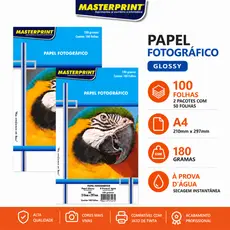 100 Folhas Papel Fotográfico A4 Brilhante 180g Premium Glossy Masterprint Impressão Jato de Tinta Impressoras HP EPSON