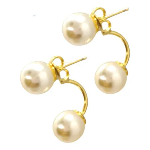 Brinco Folheado A Ouro Grace Kelly 2 Pérolas 8mm - Semijoia
