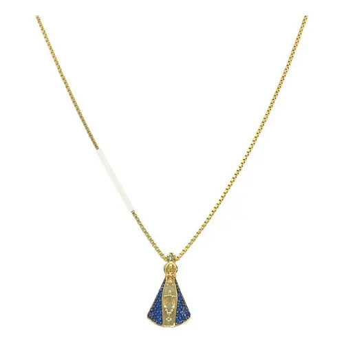 Colar  Folheado a Ouro Nossa Senhora Aparecida Zirconia Azul - 45cm + Extensor