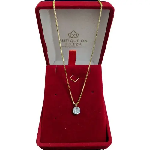 Gargantilha Colar Folheado a Ouro Veneziana Ponto De Luz de Zircônia 40cm - Corrente Feminina