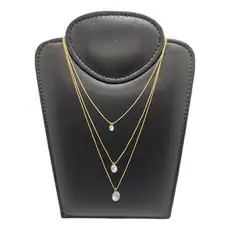 Gargantilha Colar Triplo Folheado a Ouro 18k com 3 Zirconias - Semijoia Fina