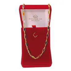Gargantilha Colar Choker Folheado a Ouro Pedras Coloridas 31,5cm - Semijoia Luxo