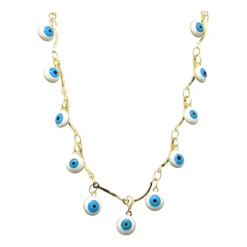 Conjunto Gargantilha Colar Folheada a Ouro Choker Olho Grego 40cm - Semijoia Luxo - Caixa Veludo