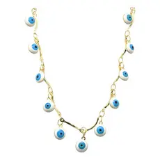 Conjunto Gargantilha Colar Folheada a Ouro Choker Olho Grego 40cm - Semijoia Luxo - Caixa Veludo