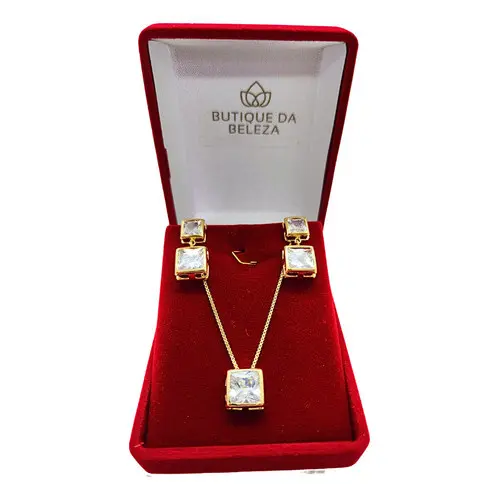 Conjunto Corrente e Brinco Folheado Ouro 18k Zircônia Cravejada