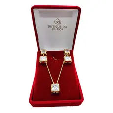 Conjunto Corrente e Brinco Folheado Ouro 18k Zircônia Cravejada