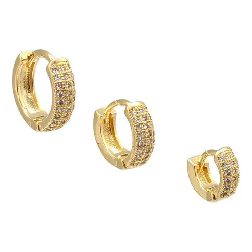 Brinco Folheado A Ouro Argolas Click com Zirconia Trio 1 2 3 Furos - Semijoia