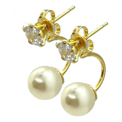 Brinco Folheado A Ouro Pérola 8mm E Zircônia 5mm Grace Médio